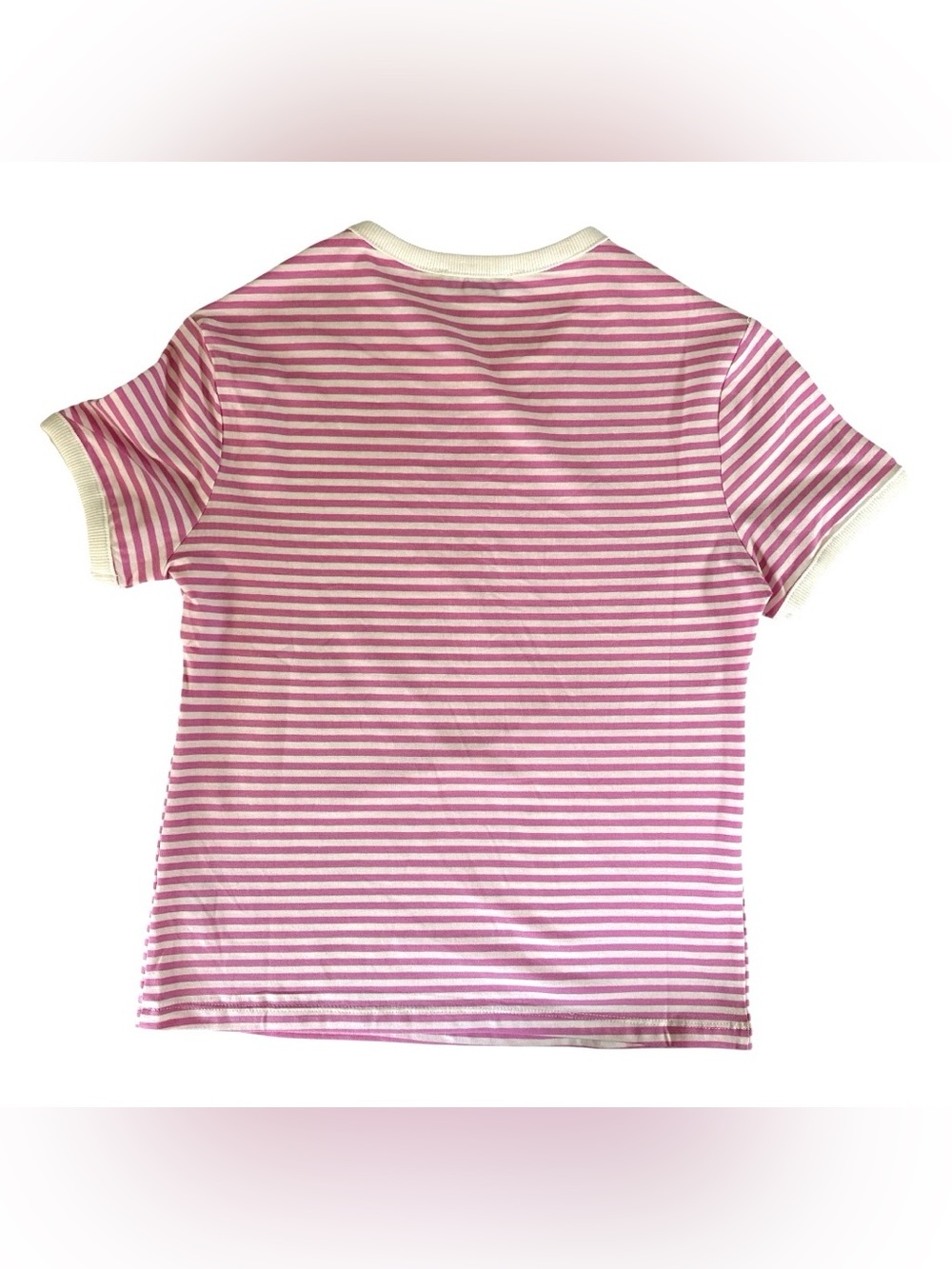 ZENANA Striped Ribbed Crewneck T - Shirt Women’s Candy Pink Sz Small Cotton - Picture 4 of 9